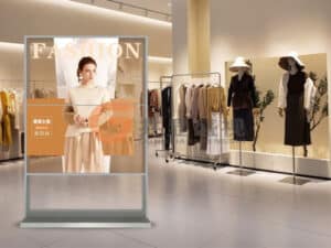 Store advertisement semi transparent screen