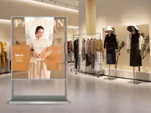 Store advertisement semi transparent screen